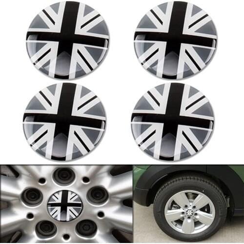 4pcs 52mm Gray UK Flag Tire Wheel Center Hub Caps Badge Emblem Covers Stickers For Mini Cooper Countryman Car Styling Decoration