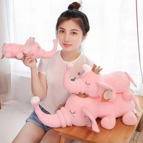 45/60/80cm Lovely Soft Stuffed Toy Cute Lying Elephant With Crown Doll Chair Cushion Girls Birthday Kids Holiday Gift