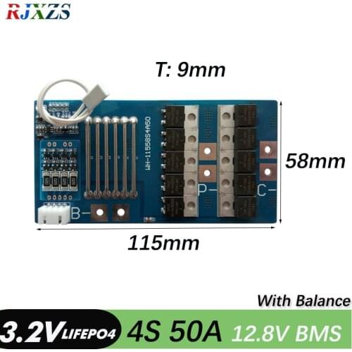 4S 50A LiFePO4 12.8V 26650 18650 BMS Battery Protection Board PCM With Balancing For12V Battery Cell Pack