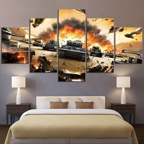 5 Piece HD Picture World of Tanks Video Game Poster Wall Painting for Bedroom Decor