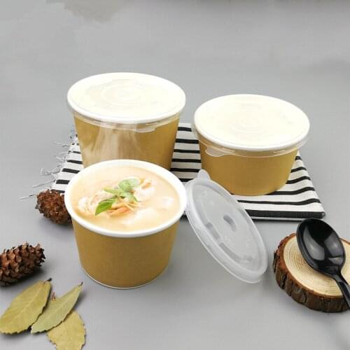 50pcs High quality kraft paper disposable soup bowl 8oz 14oz 16oz ice cream dessert food snack salad paper cups with covers
