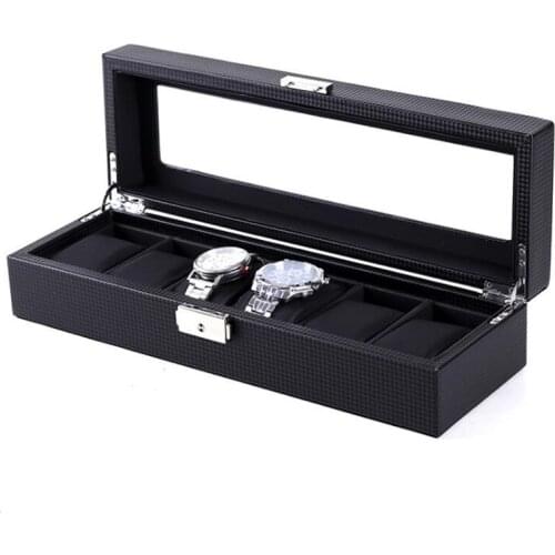 6 Grids 12 Grids Watch Box Black Woven Pattern PU Watch Case Boxes Storage Organizer for Men Watch Women Jewelry Boxes Display