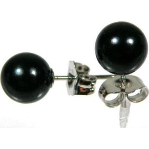 Free shipping CHARMING PAIR OF TAHITIAN NATURAL 9.2MM BLACK LOOSE PEARL EARRING 14k/20 WG