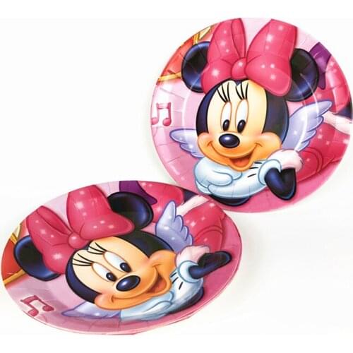 New 6pcs Minnie Mouse Kids Girls Birthday Party decoration Baby Shower Paper Plate Dish 7inch Print Round Plates Party Supplies