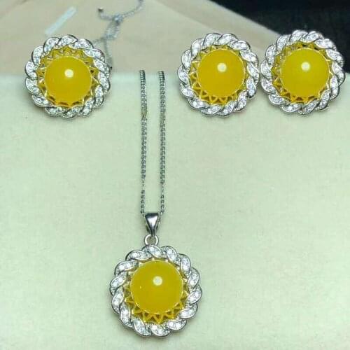 C27#925 silver inlaid natural chalcedony set, the jade face is clean and translucent