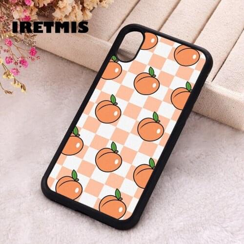 Iretmis 5 5S SE 2020 Phone Cover Case for iPhone 6 6S 7 8 Plus X Xs XR 11 12 Mini Pro Max Silicone TPU Checkered Peaches