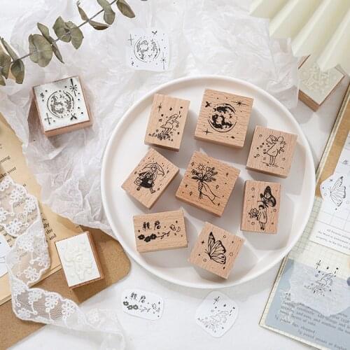Wooden Rubber Stamp Girls Flower Decorative Mounted Rubber Stamps Natural Design Wooden Seal For Diy Craft Arts Scrapbooking