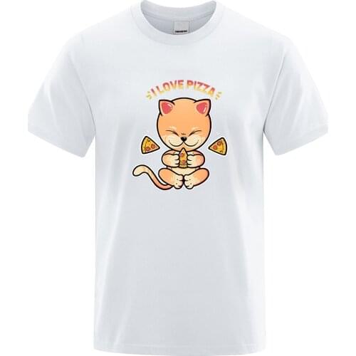 I Love Pizza Cute Cat Printed Mans T Shirts Oversize Fashion Tshirts Loose Vintage Tee Shirts Summer Comfortable Men T-Shirts