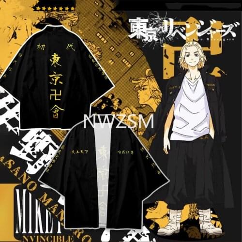 Tokyo Revengers T-shirt Hanagaki Takemichi Ken Ryuguji Anime T-Shirt Polyester Summer Tees Tops Black and White Pattern Haori