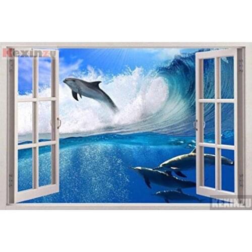 Kexinzu Full Square/Round 5D Diy Diamond Painting Cross Stitch "Window Scenery " Diamond 3D Embroidery Mosaic Home Decor 032