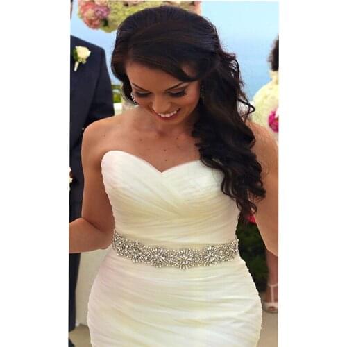 YANSTAR Bridal Rhinestone Wedding Belts Silver Crystal 46CM Length Iron On Ribbons With Box For Bridal Gowns