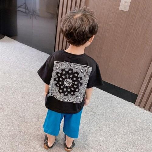 Summer Sets T-shirts + Pants for Boys Black and White Clothing for Boys childrens clothing shorts Cashew Nut Print Cotton Suits
