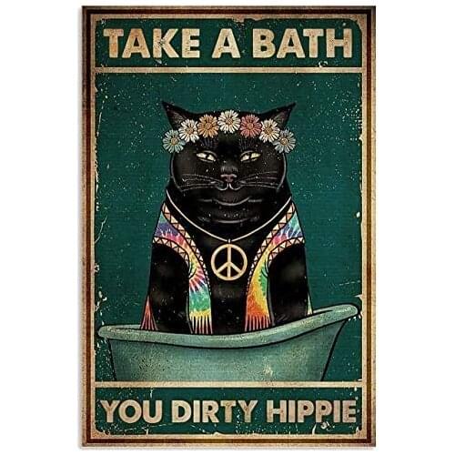 Metal Wall Card Take A Bath You Dirty Hippie Family Bathroom Interior Wall Decoration Vintage Metal Plate 8X12 Inches