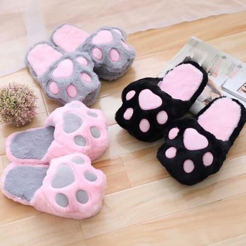 Cartoon Pink Cat Claw Slippers Plush Warm Kawaii Slippers Home Slippers Girl Flat Shoes Non-slip Mop Slippers Cat Claw Slippers