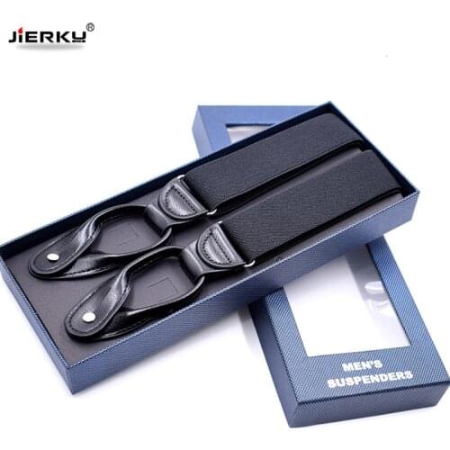 JIERKU Buttons Suspenders Mans Braces Unisex black Leather Suspenders New Y-Back Ligas Tirantes 3.5*120cm 8 Colors