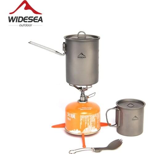 Widesea Camping Cooking Set Outdoor Equipment Tableware Kitchen Stove Gas Burner Titanium Alcohol Hiking Trekking Tourism