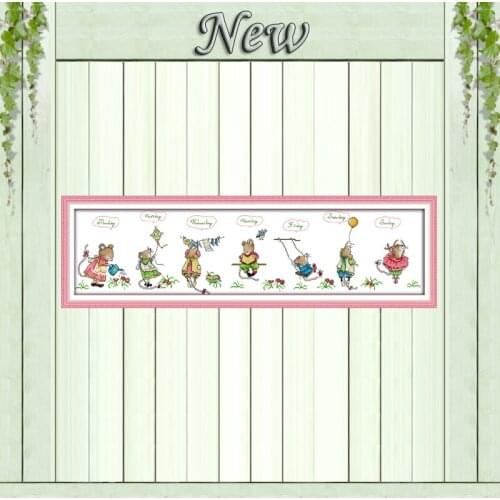Happy mice cartoon animal painting Counted Print on canvas DMC 11CT 14CT Cross Stitch kits Needlework Sets embroidery Home Decor