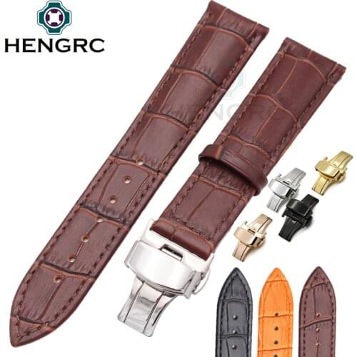New Durable Watch Band Strap 20mm 22mm Black Brown Orange Genuine Leather Watchbands Deployment Clasp Watches Accessories