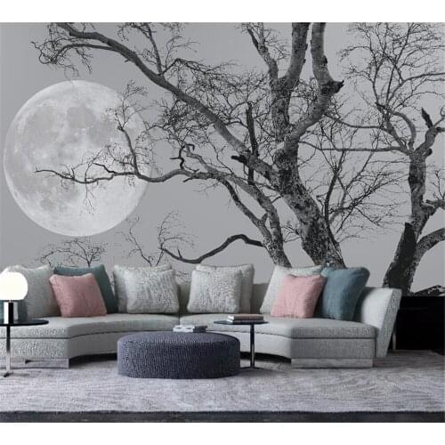 Beibehang Custom wallpaper fashion mural personality modern high-definition tree branch moon simple home background wall
