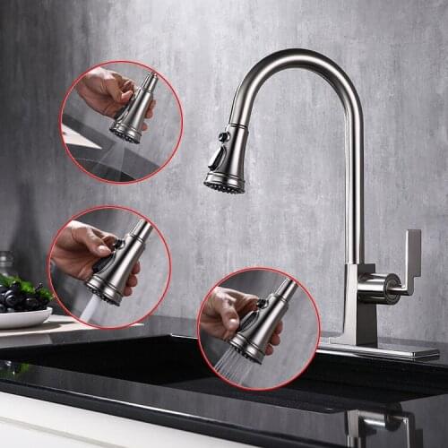 Original design Brass Pull out Kitchen sink faucet with 3 Function spray High Quality Kitchen mixer faucet,Brushed/Chrome