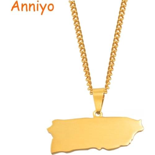 Anniyo Puerto Rico Map Pendant Necklaces Gold Color PR Puerto Ricans Flat Polishing Jewelry Gifts #066621