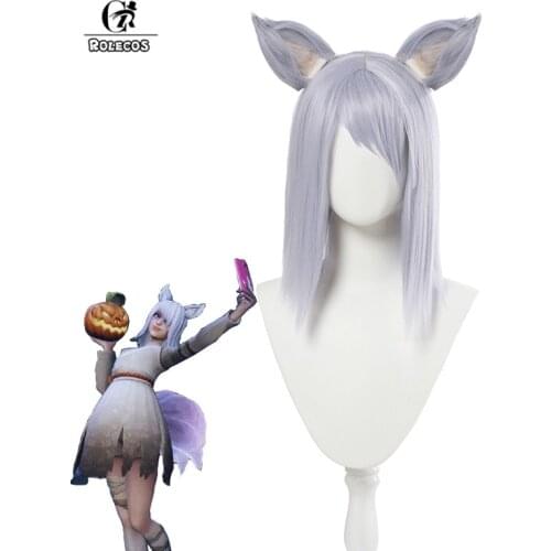 ROLECOS DVA Shin-Ryeong Cosplay Wig Game OW DVA Cosplay Wig Women Light Purple Headwear 60CM Short Synthetic Hair Heat Resistant