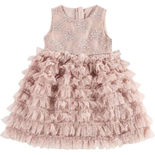 Baby Girls Party Dress Lace Tulle Flower Wedding Gown Fancy Birthday Outfits Children Layered Designs Kids Clothes Cake Dresses