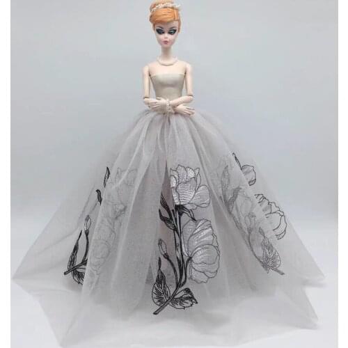 11.5" Doll Dress for Barbie Clothes Gray Floral Lace Wedding Dresses Princess Outfits Party Gown 1/6 BJD Accessory Kids Toy Gift