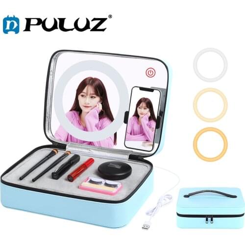 PULUZ LED Ring Light Makeup Mirror Storage Box &Phone Clamp Beauty Fill Light For Live Stream/YouTube Video/Selfie Photography