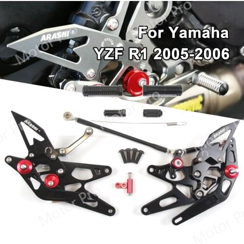 Adjustable Footrests For Yamaha YZF R1 2005 2006 YZF-R1 Motorcycle Foot Rests Pegs Rearset Rear Set Pedal CNC Aluminum BLACK