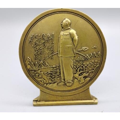 Retro Brass Chinas Great leader Chairman Mao Zedong Round Tags badge crafts statue Blessing Great Man small Furnishing Style 3