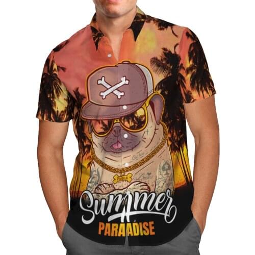 Funny Dog Print Short Sleeve Shirts For Men Loose Cardigan Button Shirt Plus Size Hawaiian Style Summer 2021 Ventilated Shirt-66