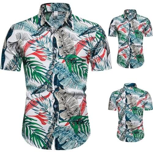Summer Mens Leaf Print Shirts 2020 New Fashion Brand Tops Mens Hawaiian Shirts Short Sleeve Cotton men clothes Chemise Homme 3XL