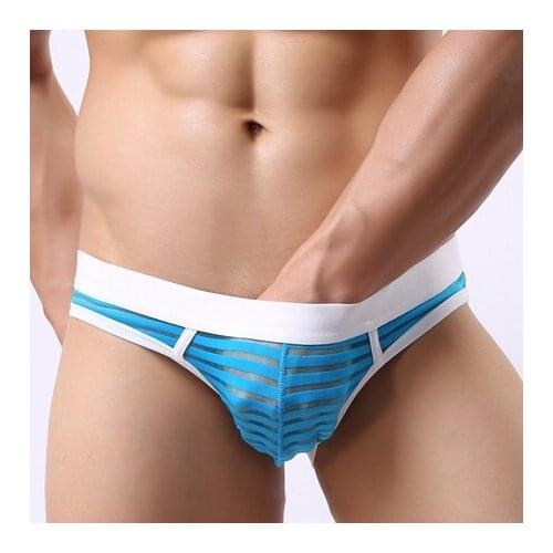 Sexy Jockstrap Men Briefs Underwear Transparent Stripes Mesh Back Exposed Erotic Sheer See Through Bulge Gay Man Jock Strap M-XL