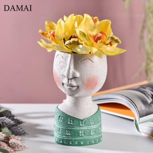 Nordic Art Character Resin Vase Creative Painted Family Statue Ornaments Living Room Desktop Plant Pots Decorative Decorations