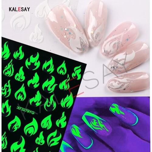 Luminous Fire Nail Sticker Glow Dark Letter Nail Art Sticker Decals Manicure Design Moon Star Party Night Lights Sticker
