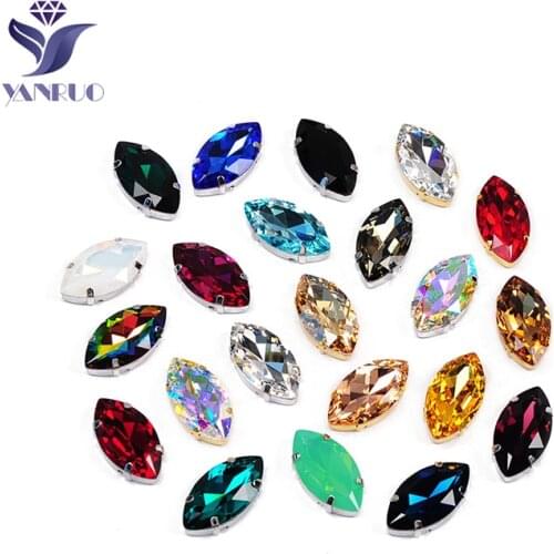 YANRUO 4227 Navette 17x32mm large horse eyes stones gold claw sew on strass glass rhinestone beads for dress clothes jewelry