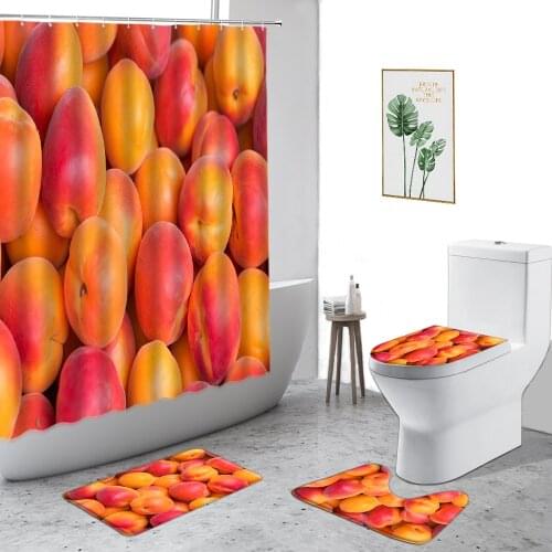 3D Summer Fruit Shower Curtain Peach Strawberry Lemon Tropical Fruits Background Bathroom 4-Piece Non-Slip Carpet Bath Curtains