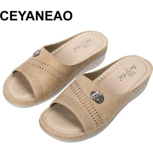 CEYANEAO Ladies Sandals Thick-soled Wedge Slippers Stitching Sandals Summer Ladies Shoes Open Toe Casual Beach Shoes Fashion