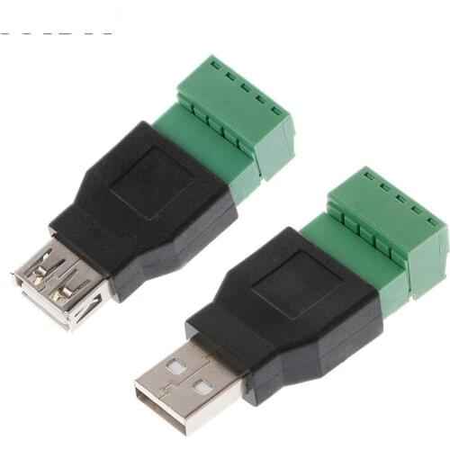1Pcs USB female to screw connector USB plug with shield connector USB2.0 Female Jack USB female to screw terminal