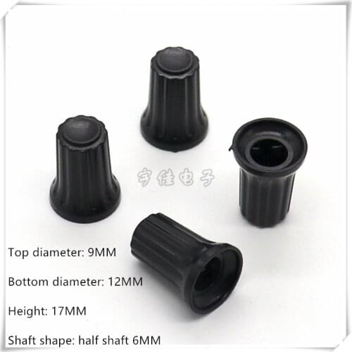 10 Piece 12×17MM half shaft black plastic knob potentiometer rotary encoder volume switch knob suitable for D axis 6MM