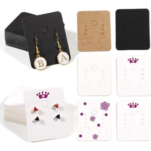 100pcs 50pcs 3.8x4.8cm Display Card for Earrings Ear Studs Blank Kraft White Black Flower Paper Tags for DIY Jewelry Packaging