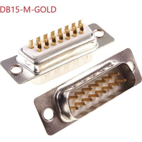 2Pcs D-SUB Connector 15 Position Plug Male Pins Solder Wire Type Parallel Port Connector 15 Pin Gold Machined Pins 2 Row