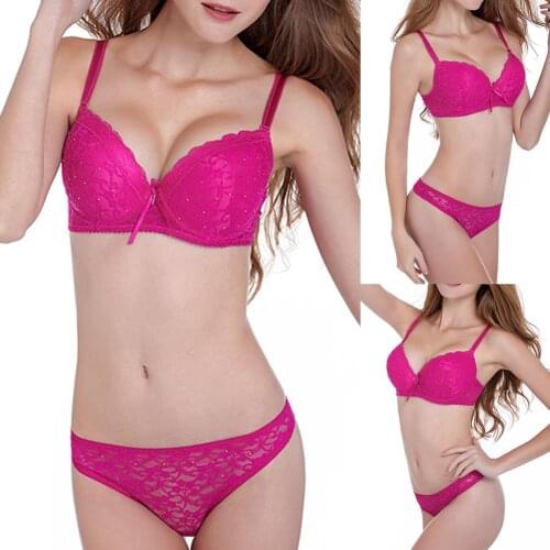 2020 Sexy Women Lace Rhinestone Underwear Set Push Up Bra Brassiere Thongs G-string Womens underwear нижнее белье