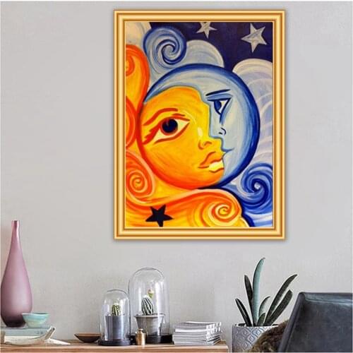 Abstract Picture Diamond Painting DIY 5D Full Round Sun And Moon Man Face Pattern Diamond Embroidery Mosaic Cross Stitch Crafts