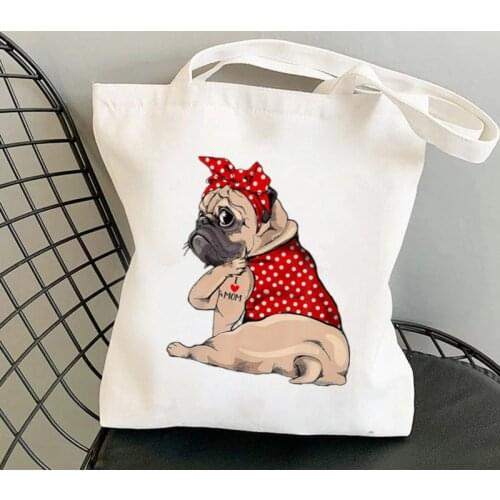 Shopper fat Bandana Pug i love Mom Kawaii Bag Harajuku women Shopping Bag Canvas Shopper Bag girl handbag Shoulder Lady Bag