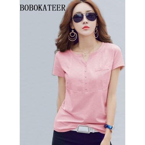 BOBOKATEER slim white plus casual size cotton t shirt haut women V-neck t shirts women 2020 summer tops t-shirts funny t shirts