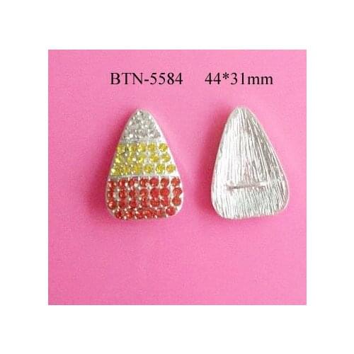 Free shipping 50PCS 44*31mm candy corn rhinestone button with slider(BTN-5584)
