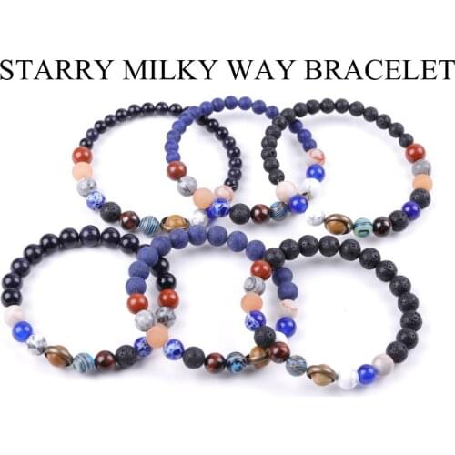 Eight Planets Chakras Matted Lapis Lazuli Blue Sandstone Strand Bracelet Buddha Yoga Strench Women Men Jewelry 6 8mm