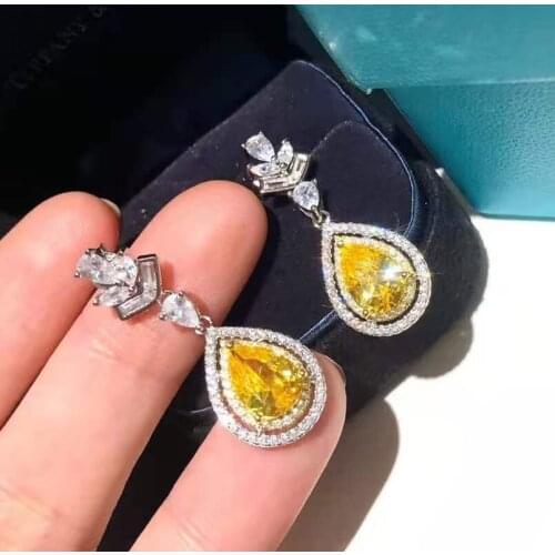Brands Pure 925 Silver Fashion Jewelery Woman Yellow Diamond Earrings Geisha Dream Party High Quality Silver Water Drop Jewelry